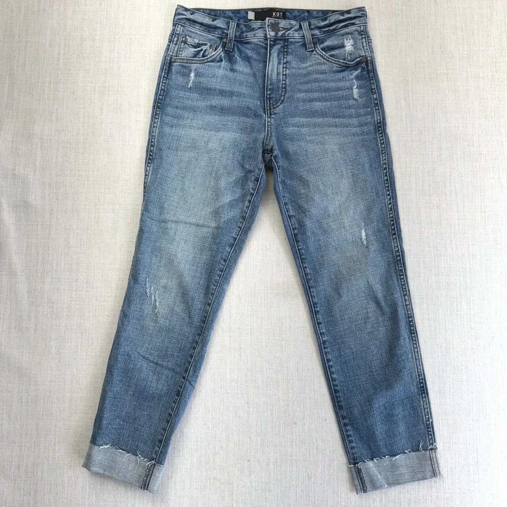 Kut from the Kloth Catherine Fab Ab Boyfriend Jeans Womens 2 Distresed Cuffed